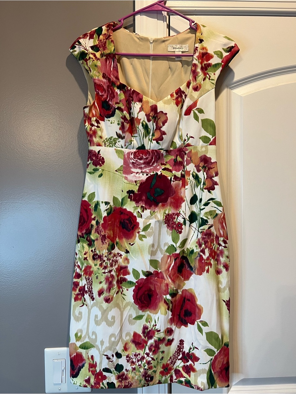 dressbarn Floral Midi Dress in White, Red & Green